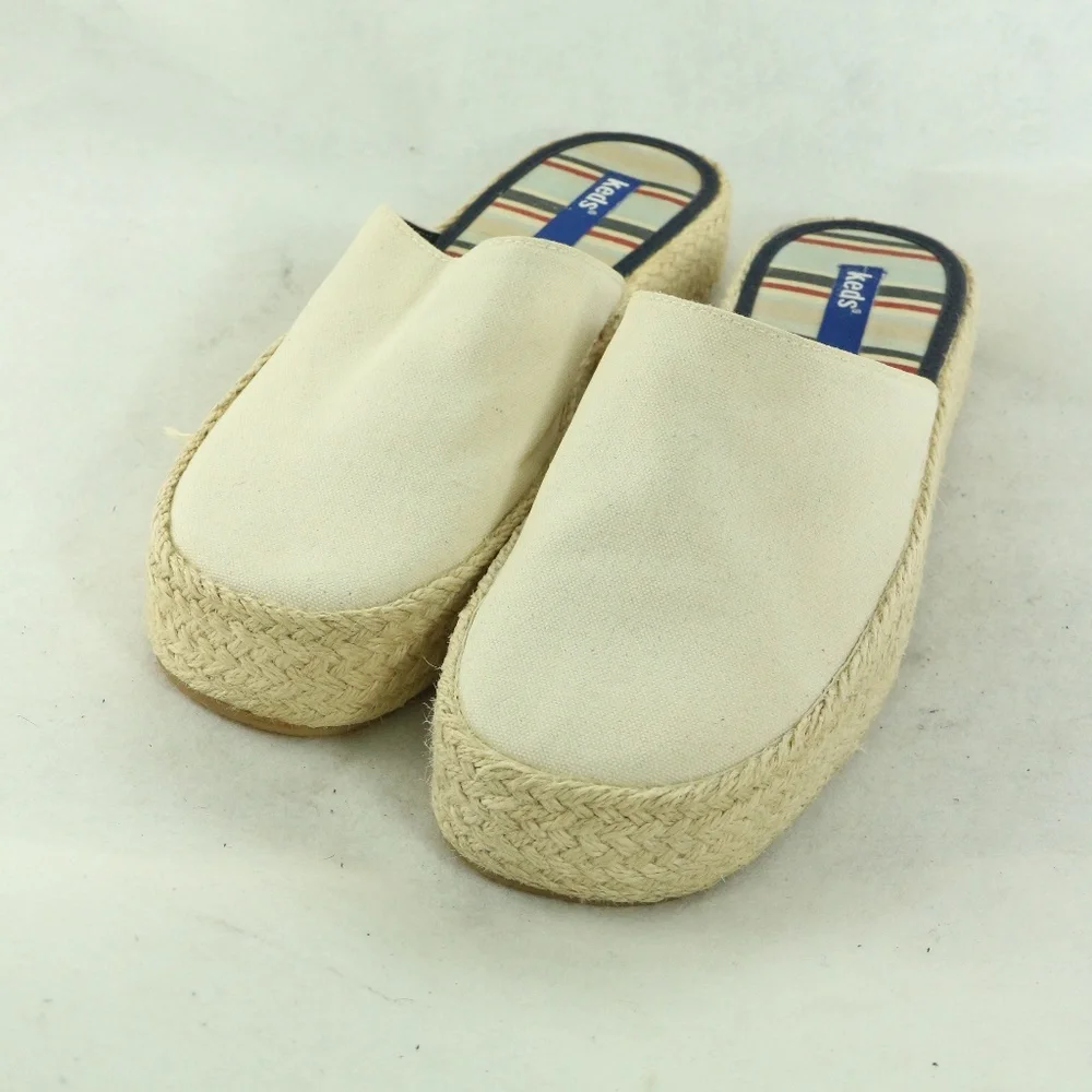KEDS Cream Canvas Espadrille Style Mules Sz 8 Wmns - Picture 5 of 8